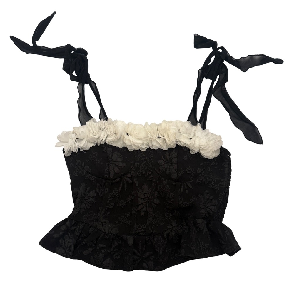 SHEIN Womens Whimsigoth Dark Coquette Black Bustier Corset Top S Fairy Grunge